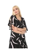 Melsay Butik Beyaz Tüy Bağlamalı Kısa Kollu Kadın Midi Elbise - 6