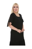 Melsay Butik Düz Siyah Bağlamalı Kısa Kollu Kadın Midi Elbise - 5
