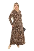 Melsay Butik Leopar Desen Kollu Kadın Uzun Tesettür Elbise - 1