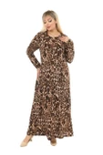 Melsay Butik Leopar Desen Kollu Kadın Uzun Tesettür Elbise - 5