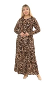 Melsay Butik Leopar Desen Kollu Kadın Uzun Tesettür Elbise - 3