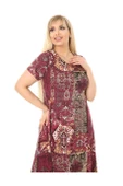 Melsay Butik Bordo Etnik Desen Asimetrik Kısa Kollu Uzun Elbise - 6