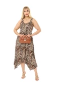 Melsay Butik Küçük Leopar Desen Askılı V Yaka Uzun Elbise - 1