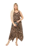Melsay Butik Büyük Leopar Desen Askılı V Yaka Uzun Elbise thumbnail 3