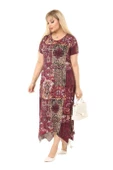 Melsay Butik Bordo Etnik Desen Asimetrik Kısa Kollu Uzun Elbise - 2