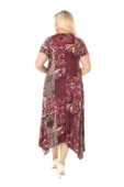 Melsay Butik Bordo Etnik Desen Asimetrik Kısa Kollu Uzun Elbise - 5