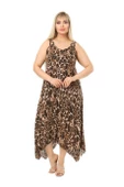 Melsay Butik Büyük Leopar Desen Askılı V Yaka Uzun Elbise thumbnail 1