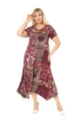 Melsay Butik Bordo Etnik Desen Asimetrik Kısa Kollu Uzun Elbise - 1