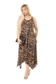 Melsay Butik Büyük Leopar Desen Askılı V Yaka Uzun Elbise thumbnail 2