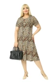 Melsay Butik Küçük Leopar Desenli Kısa Kollu Büyük Beden Midi Elbise thumbnail 1