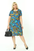 Melsay Butik Turkuaz Desen Kısa Kollu Büyük Beden Midi Elbise thumbnail 1