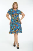 Melsay Butik Turkuaz Desen Kısa Kollu Büyük Beden Midi Elbise thumbnail 5