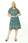 Melsay Butik Turkuaz Desen Kısa Kollu Büyük Beden Midi Elbise thumbnail 2