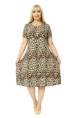Melsay Butik Küçük Leopar Desenli Kısa Kollu Büyük Beden Midi Elbise thumbnail 3