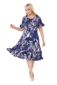 Melsay Butik Mavi Batik Desen Fırfırlı Kısa Kollu Kadın Midi Elbise - 3