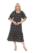Melsay Butik Siyah Puanlı Bağlamalı Kısa Kollu Kadın Midi Elbise thumbnail 1