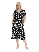 Melsay Butik Büyük Puanlı Kuplu Cepli Kısa Kollu Kadın Midi Elbise thumbnail 1