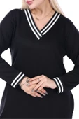 Melsay Butik Siyah Yakası Şeritli V Yaka Sweat Büyük Beden Elbise - 5