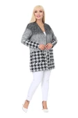 Melsay Butik Açık Gri Kazayağı Desen Kısa Büyük Beden Kadın Hırka - 4