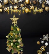 Masaüstü Dore- Altın Konsept Süslü Çam Ağacı 40 cm, Kütüklü Jütlü 25 parça Süs ve Işık thumbnail 7