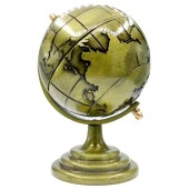 Vintage Metal Dünya Küre Biblo Antik Bronz 12 cm thumbnail 2