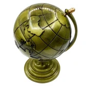 Vintage Metal Dünya Küre Biblo Antik Bronz 12 cm thumbnail 5