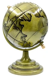 Vintage Metal Dünya Küre Biblo Antik Bronz 12 cm thumbnail 7