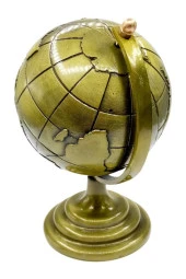 Vintage Metal Dünya Küre Biblo Antik Bronz 12 cm thumbnail 8