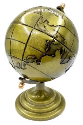 Vintage Metal Dünya Küre Biblo Antik Bronz 12 cm thumbnail 9