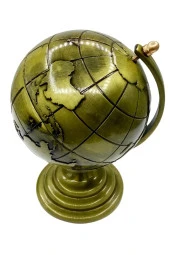 Vintage Metal Dünya Küre Biblo Antik Bronz 12 cm thumbnail 10