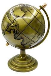 Vintage Metal Dünya Küre Biblo Antik Bronz 12 cm thumbnail 11