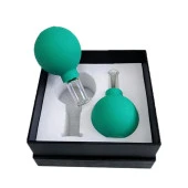 Silikon Vakumlu Cam Yüz Masaj Kupası 2li Set Yeşil Renk thumbnail 1