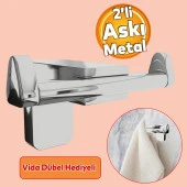 Bornoz Havlu Asma Askısı Banyo Lavabo Çatal 2li Metal Sağlam Aparat Krom Askılık Vidalı thumbnail 1
