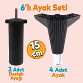 Wetra Line 6'lı Set Mobilya TV Ünitesi Çekyat Koltuk Kanepe Destek Ayağı 15 cm Siyah Krom M8 Civata - 1