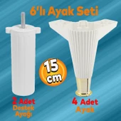 Wetra Line 6'lı Set Mobilya TV Ünitesi Çekyat Koltuk Kanepe Destek Ayağı 15 cm Beyaz Altın M8 Civata - 1