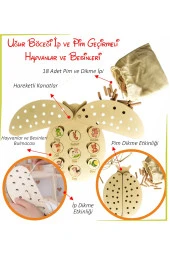 Uğur Böceği Ip ve Pim Geçirmeli Hayvanlar ve Besinleri Eşleştirme Oyunu Ahşap Puzzle - 1