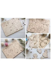 Montessori Boyanabilir 3lü Puzzle Seti Hayvanlar Meyveler Ve Sebzeler Doğal Ahşap - 1