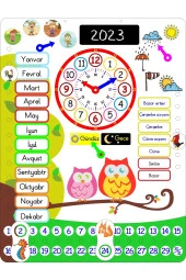 Azerice Takvim Montessori Ahşap Renkli Saatli Günler Aylar Mevsimler Hava Durumu Öğrenme - 1