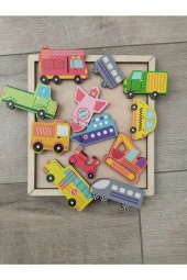 Renkli Araçlar Ahşap Puzzle 12 Parça Tablalı - 3