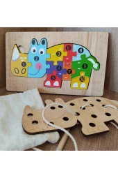 Gergedan Modelli 2 Parça Ip Geçirmeli Ve Renkli Sayıları Öğreniyorum Ahşap Puzzle - 1