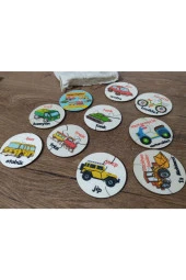 Türkçe Ingilizce Kara Araçları Ahşap Renkli Puzzle 9 Araç 27 Parça - 1