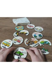 Türkçe Ingilizce Kara Araçları Ahşap Renkli Puzzle 9 Araç 27 Parça - 3