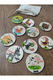 Türkçe Ingilizce Çiftlik Hayvanları Ahşap Renkli Puzzle 9 Araç 27 Parça - 1
