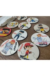 Türkçe Ingilizce Meslekler Ahşap Renkli Puzzle 9 Araç 27 Parça - 2