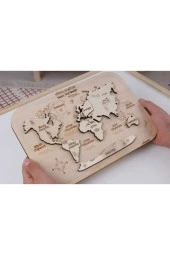 Ahşap Dünya Haritası Ve Kıtalar Yapboz - 1