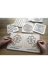 Montessori Kalemli Tablalı Iki El Kas Hareketleri Için Çizgi Çalışma Şablonları - 1