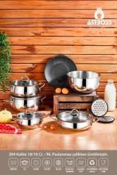 Amboss Trend 13 Parça Paslanmaz Çelik Tencere Seti & Karıştırma Çok Amaçlı Kase Seti - 1