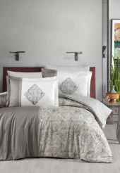 BASKILI SATEN ÇİFT KİŞİLİK NEVRESİM TAKIMI LORD BEJ thumbnail 1