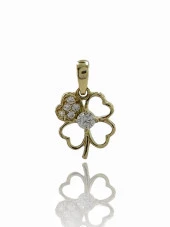 14 Ayar Altın Minik Dört Yapraklı Yonca Kolye Ucu Charm thumbnail 1