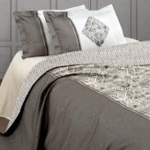 BASKILI SATEN ÇİFT KİŞİLİK NEVRESİM TAKIMI LORD BEJ thumbnail 2